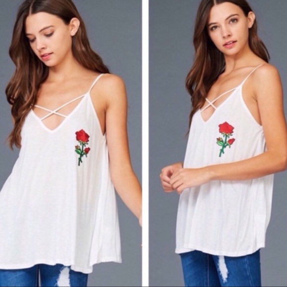 Strappy Rose Embroidered Tank - Picture 2 of 3